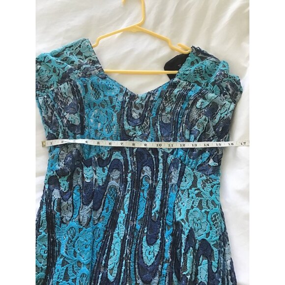 ASHRO-WOMENS LACE FULLY LINED MULTI -BLUE BACK ZIP UP CLOSURE MIDI DRESS SIZE 10 - Picture 4 of 5